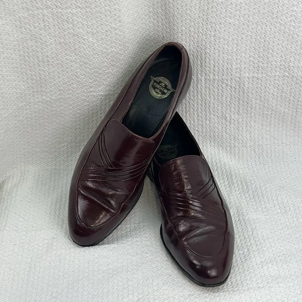 Florsheim Imperial Men’s 8D Burgundy Leather Slip On Loafers Vintage Dress Shoes